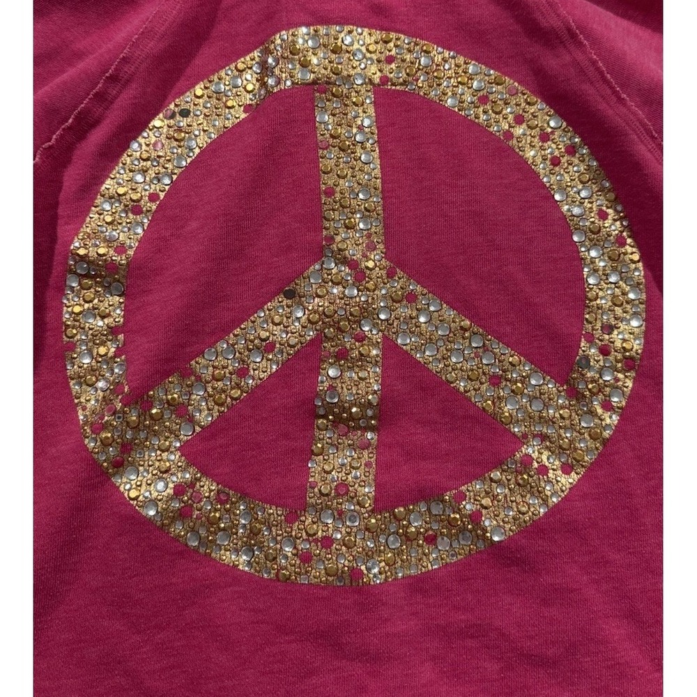 VTG‎ Victoria's Secret PINK Hoodie Womens Medium Rhinestone Bling Peace Sign Y2K - Picture 2 of 14